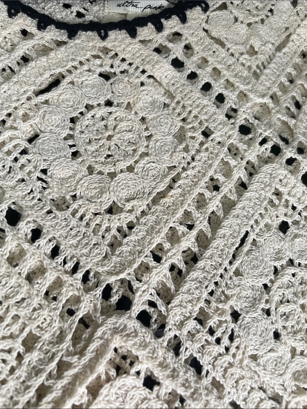 Crochet Lace Tank Top - Cream with Black Trim - Picture 3 of 5